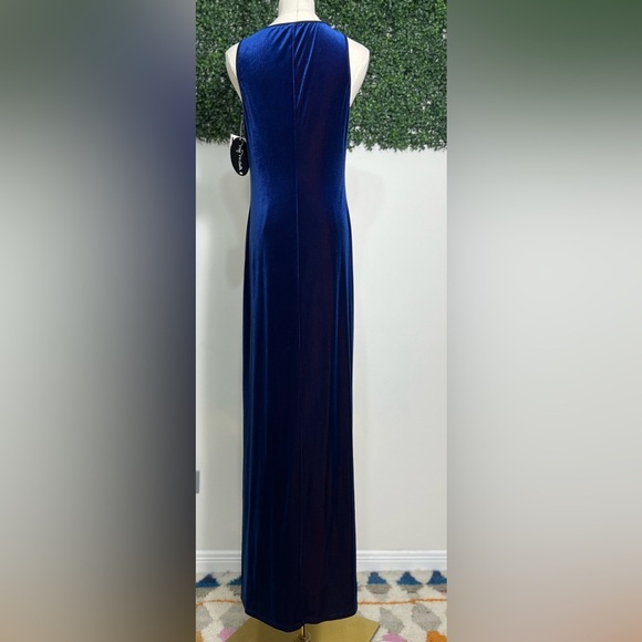NWT My Michelle Y2K Blue Velvet Burnout Floral Beaded Sleeveless Maxi Dress M - Picture 6 of 13